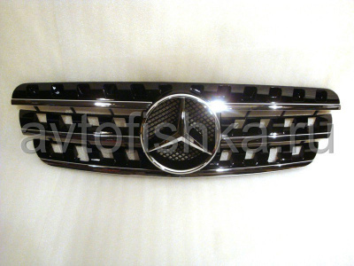 Mercedes ML W163 (1998-2005) решетка радиатора перфорированная черная с хромом, дизайн ML W164.