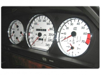 Mercedes S W126 (80-92) шкалы приборов - накладки на циферблаты приборов белые светящиеся, 240 km/h.